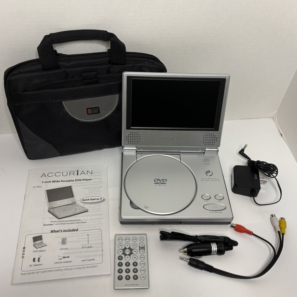 Accurian Portable DVD Player APD-3955 W/ Accessories, Case, Manual, Remote WORKS